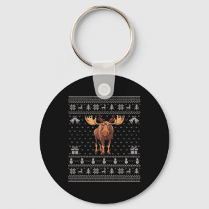 Ugly Xmas Sweater Style Moose Reindeer Christmas Key Ring