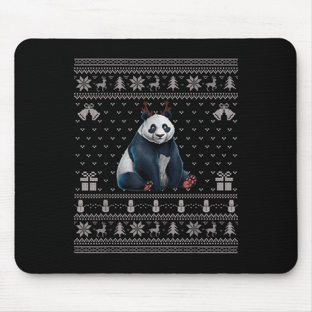 Ugly Xmas Sweater Style Panda Reindeer Christmas  Mouse Mat (Front)