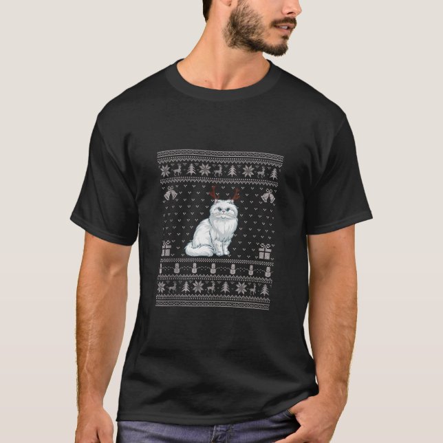 Ugly Xmas Sweater Style Persian Cat Reindeer Chris (Front)