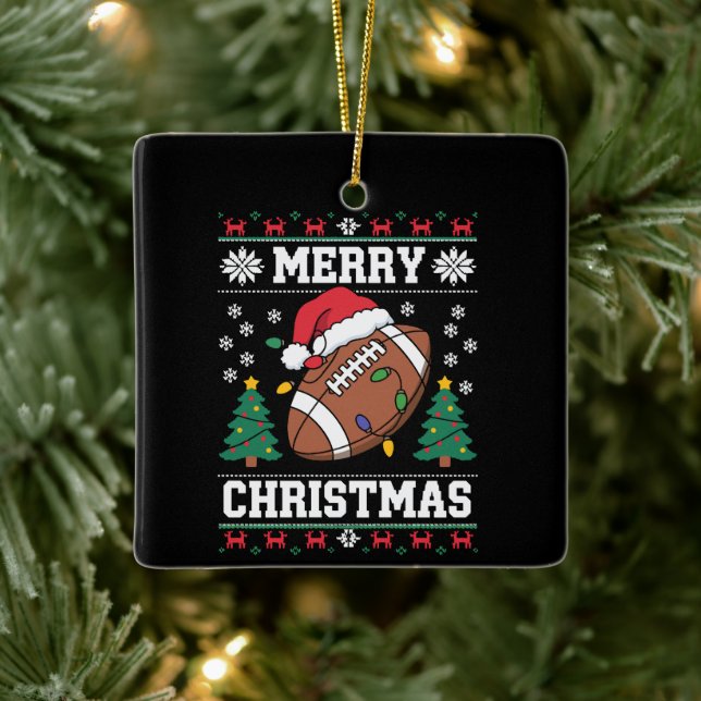 Ugly Xmas Sweater Style Santa American Football  Ceramic Ornament (Tree)