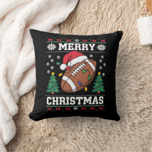 Ugly Xmas Sweater Style Santa American Football Cushion