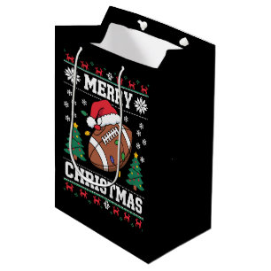 Ugly Xmas Sweater Style Santa American Football  Medium Gift Bag