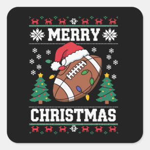 Ugly Xmas Sweater Style Santa American Football Square Sticker