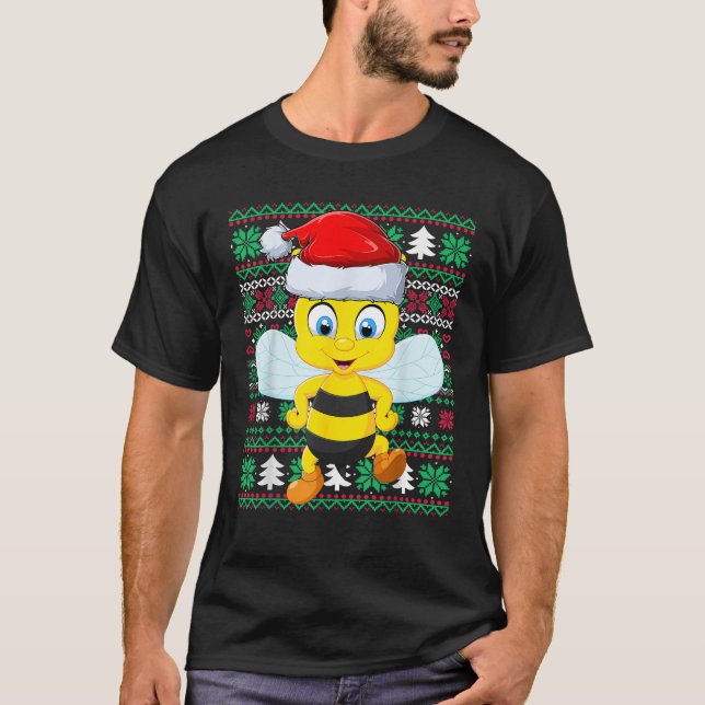 Ugly Xmas Sweater Style Santa Hat Funny Bumble Bee (Front)