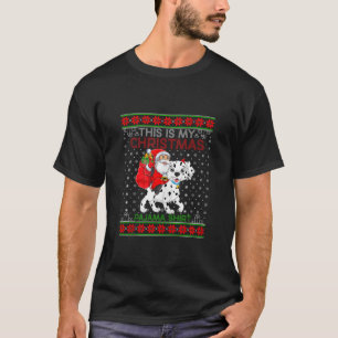 Ugly Xmas Sweater Style Santa Riding Dalmatian Dog