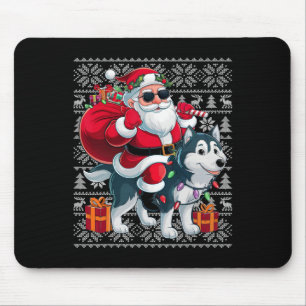 Ugly Xmas Sweater Style Santa Riding Husky Dog Chr Mouse Mat