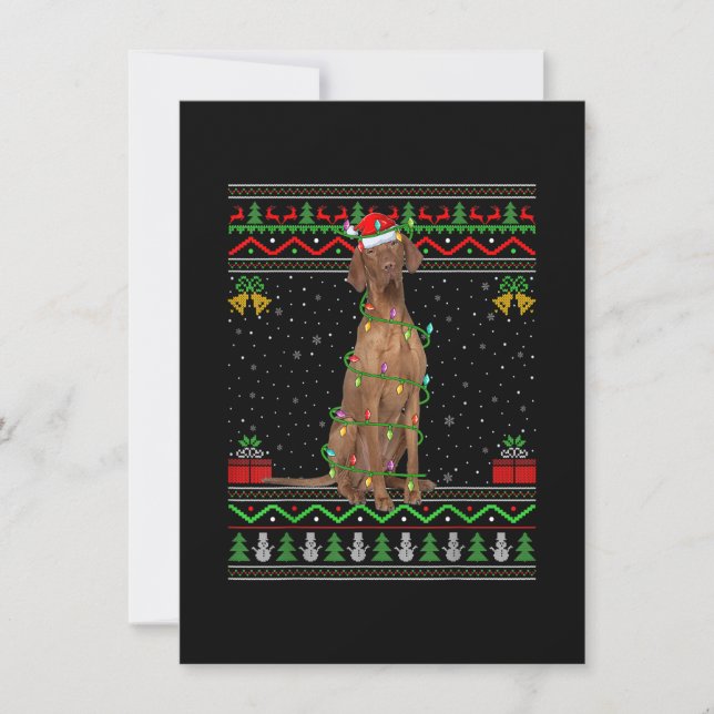 Ugly Xmas Sweater Style Santa Vizsla Dog Christmas Invitation (Front)