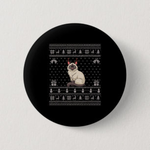 Ugly Xmas Sweater Style Siamese Cat Reindeer Chris 6 Cm Round Badge