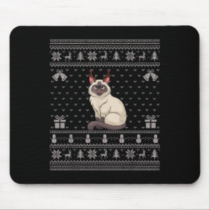 Ugly Xmas Sweater Style Siamese Cat Reindeer Chris Mouse Mat