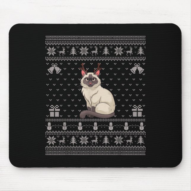 Ugly Xmas Sweater Style Siamese Cat Reindeer Chris Mouse Mat (Front)