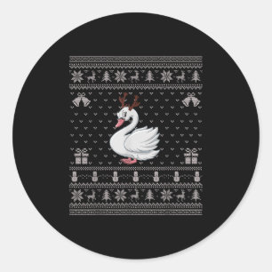 Ugly Xmas Sweater Style Swans Reindeer Christmas  Classic Round Sticker