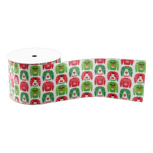 Ugly Xmas Sweaters Polar Bear Snowman Rudolf Red Grosgrain Ribbon