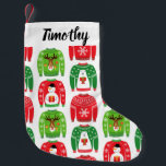 Ugly Xmas Sweaters Polar Bear Snowman Rudolf Red Small Christmas Stocking<br><div class="desc">Add some Ugly to your Christmas this year with this stocking. Create a beautiful Christmas gift for everyone you love. This design features an adorable ugly Christmas sweater pattern with polar bears, Rudolf the Red-Nosed Reindeer, and funny snowmen in red, green and white. There are coordinated gift bags, wrapping paper,...</div>