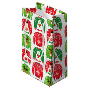 Ugly Xmas Sweaters Polar Bear Snowman Rudolf Red Small Gift Bag