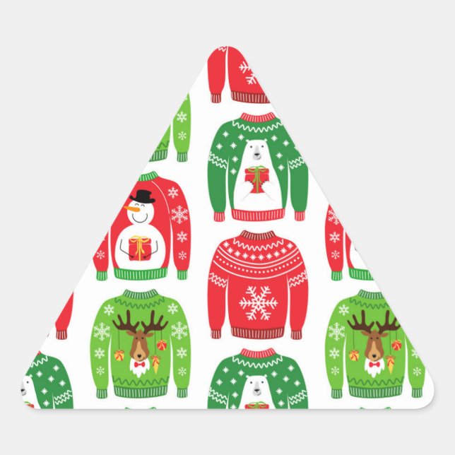Ugly Xmas Sweaters Polar Bear Snowman Rudolf Red Triangle Sticker (Front)
