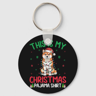 Ugly Xmas Tree Lights Santa Akita Inu Dog Christma Key Ring