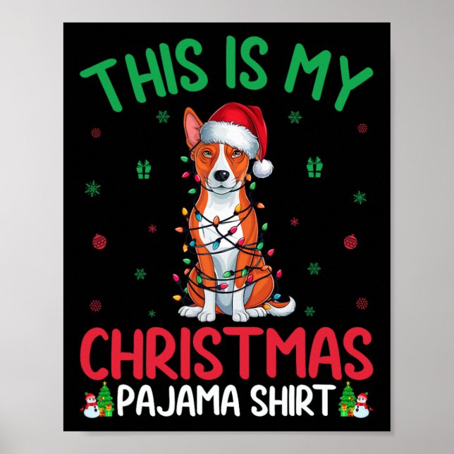 Ugly Xmas Tree Lights Santa Basenji Dog Christmas  Poster (Front)