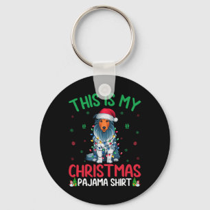 Ugly Xmas Tree Lights Santa Bearded Collie Dog Chr Key Ring