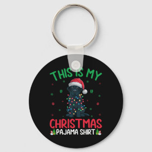 Ugly Xmas Tree Lights Santa Black Labrador Dog Chr Key Ring