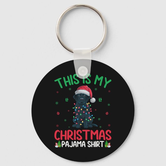 Ugly Xmas Tree Lights Santa Black Labrador Dog Chr Key Ring (Front)