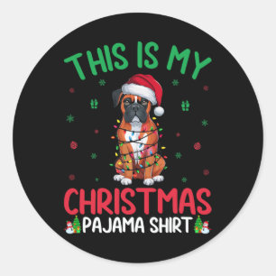 Ugly Xmas Tree Lights Santa Boxer Dog Christmas Pa Classic Round Sticker