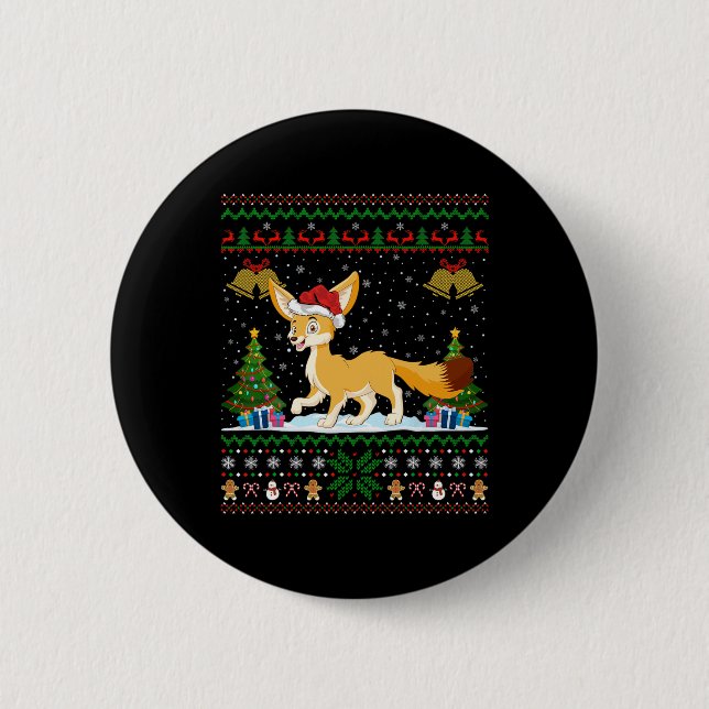 Ugly Xmas Tree Lights Santa Hat Fennec Fox Christm 6 Cm Round Badge (Front)