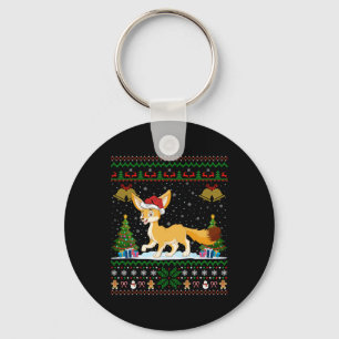 Ugly Xmas Tree Lights Santa Hat Fennec Fox Christm Key Ring