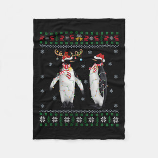 Ugly Xmas Tree Lights Santa Hat Penguin Bird Chris Fleece Blanket