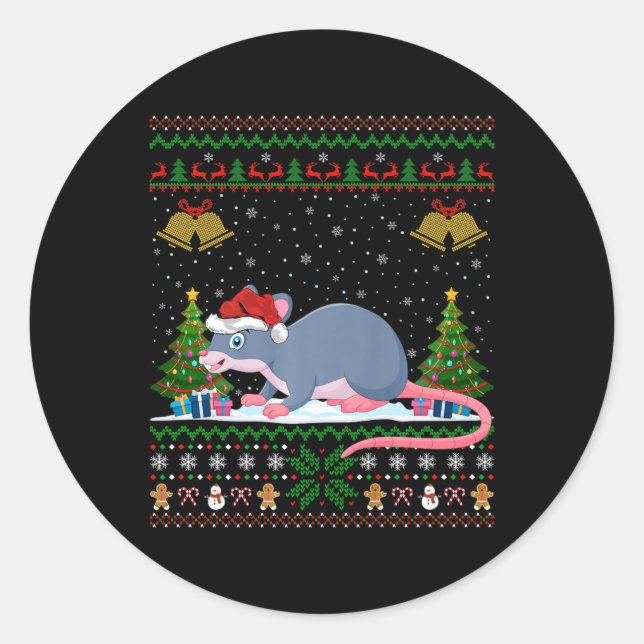 Ugly Xmas Tree Lights Santa Hat Rat Christmas  Classic Round Sticker (Front)