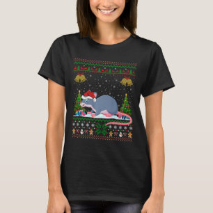 Ugly Xmas Tree Lights Santa Hat Rat Christmas T-Shirt