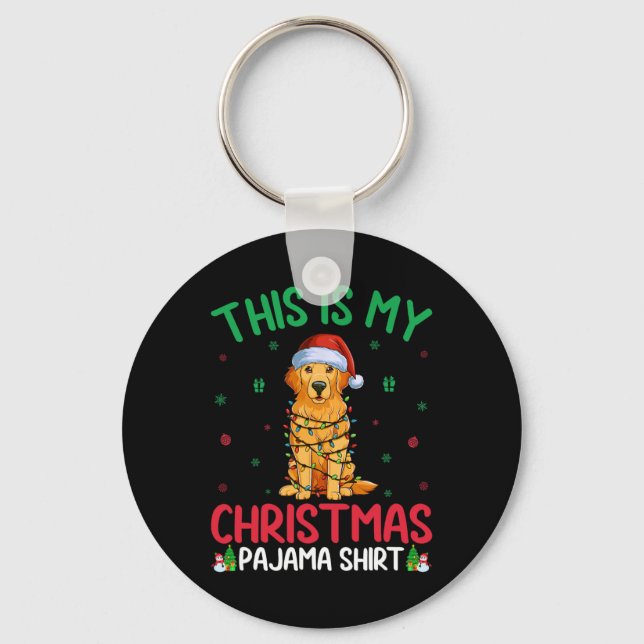 Ugly Xmas Tree Santa Golden Retriever Dog Christma Key Ring (Front)