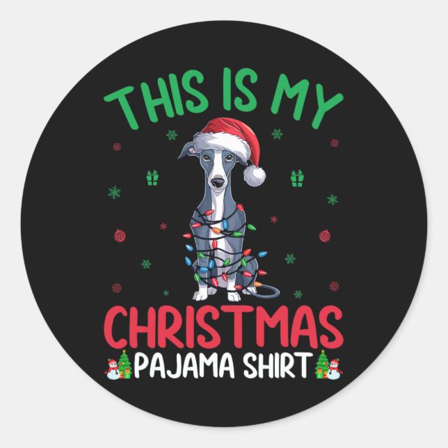 Ugly Xmas Tree Santa Italian Greyhound Dog Christm Classic Round Sticker (Front)