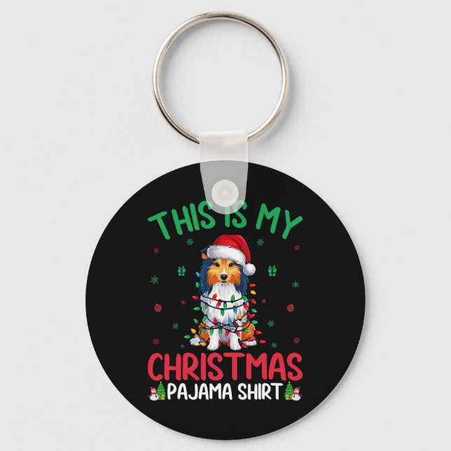 Ugly Xmas Tree Santa Shetland Sheepdog Dog Christm Key Ring (Front)