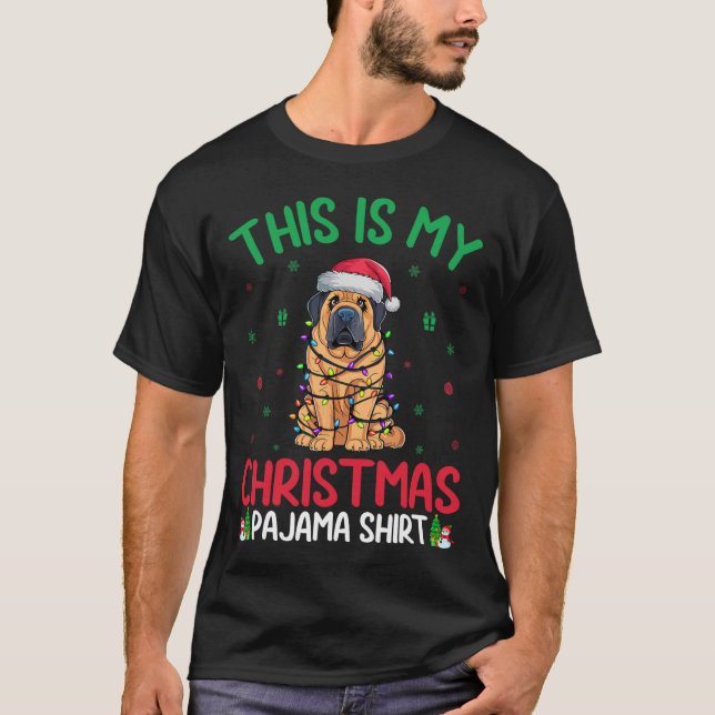 Ugly Xmas Tree Santa Tibetan Mastiff Dog Christmas T-Shirt (Front)