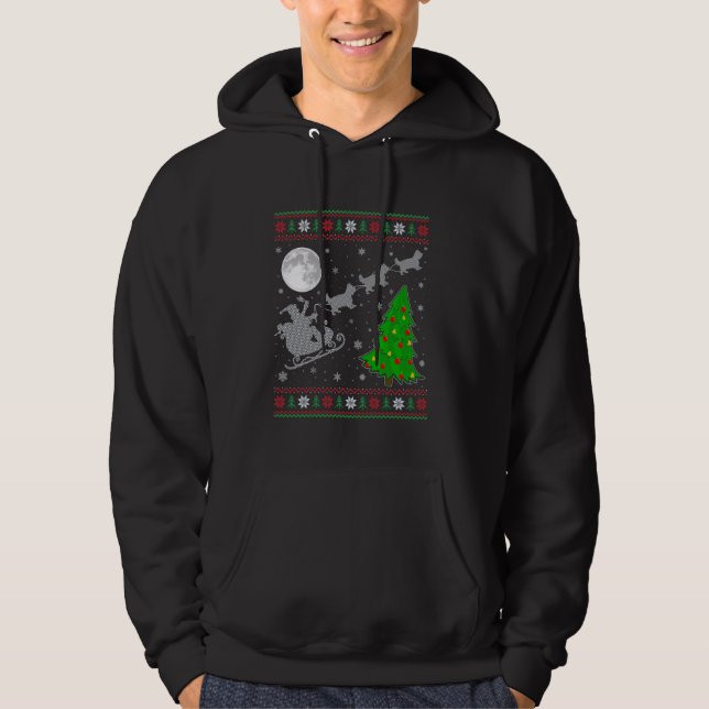 Ugly Yorkie Dog Xmas Lighting Tree Santa Riding Yo Hoodie (Front)