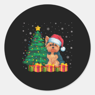 Ugly Yorkie Santa Hat Christmas Lights Dog Lover X Classic Round Sticker