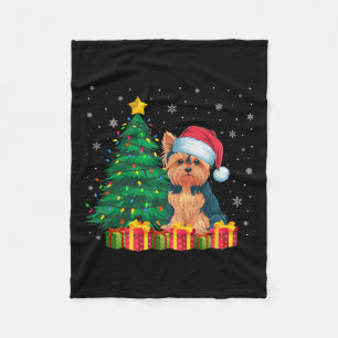Ugly Yorkie Santa Hat Christmas Lights Dog Lover X Fleece Blanket