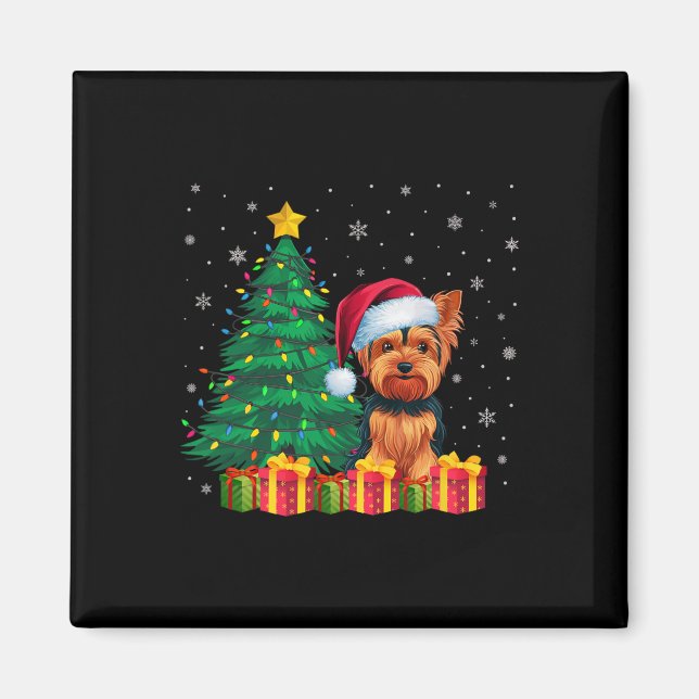Ugly Yorkshire Terrier Santa Hat Christmas Lights  Magnet (Front)