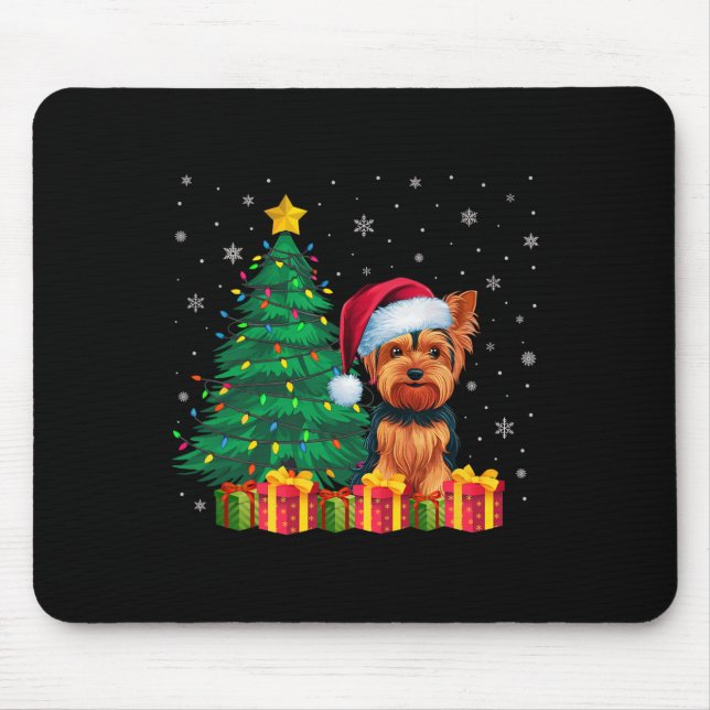 Ugly Yorkshire Terrier Santa Hat Christmas Lights  Mouse Mat (Front)