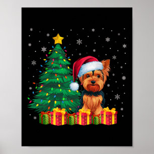 Ugly Yorkshire Terrier Santa Hat Christmas Lights  Poster