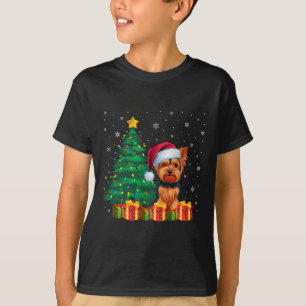 Ugly Yorkshire Terrier Santa Hat Christmas Lights T-Shirt