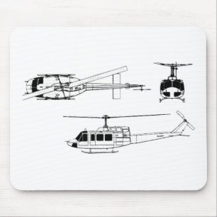 UH1 Huey Blueprint (Iriquois) Mouse Mat