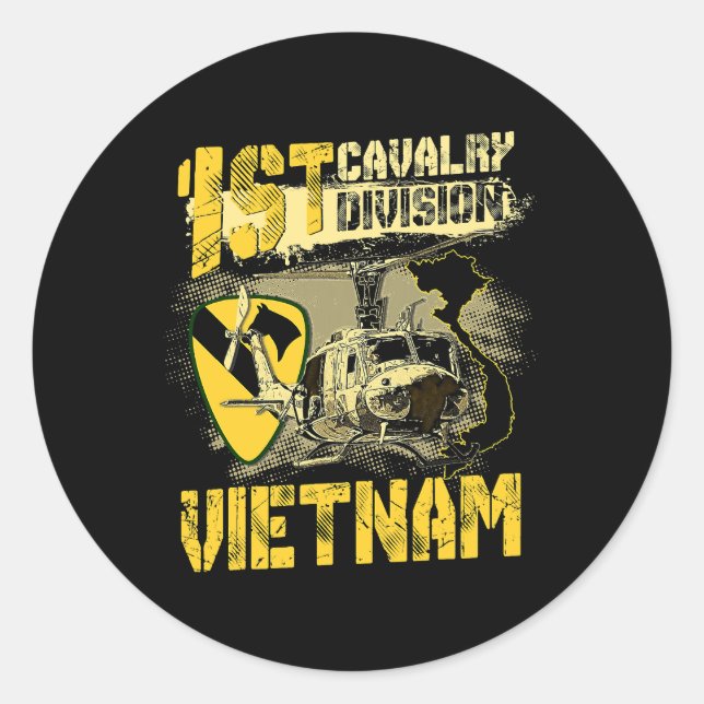 Uh1 Huey Helicopter 1st Cavalry Division Vietnam V Classic Round Sticker (Front)