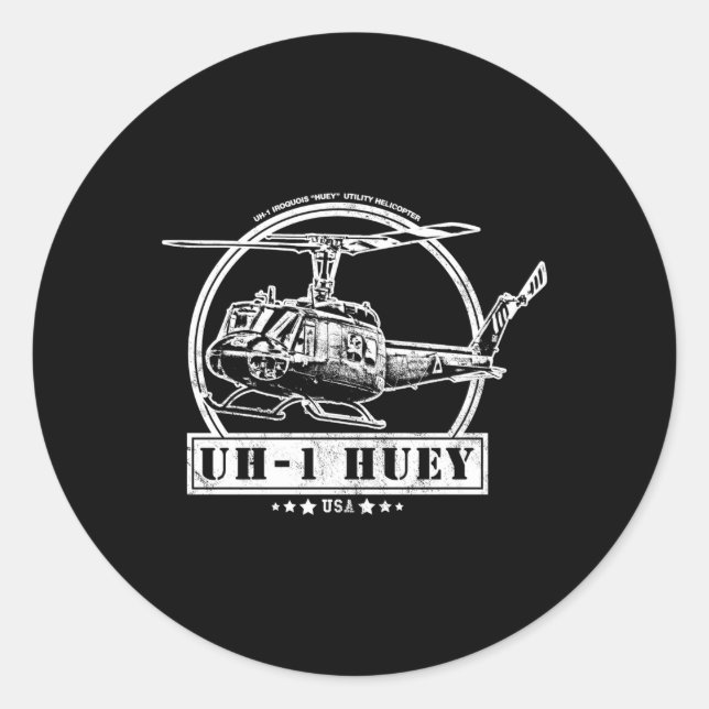 Uh-1 Huey Helicopter Classic Round Sticker (Front)