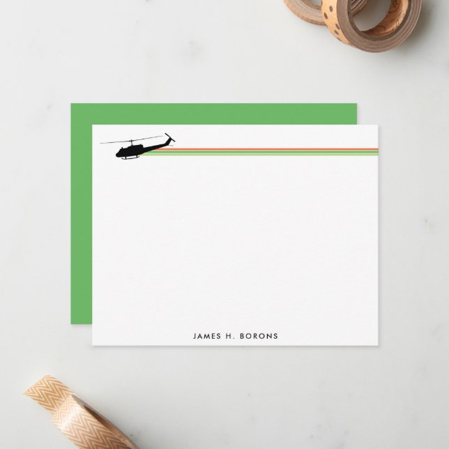 UH-1 Huey Helicopter Striped Personal Stationery Card (Front/Back In Situ)