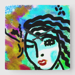 Uh Huh Original Abstract Art Square Wall Clock