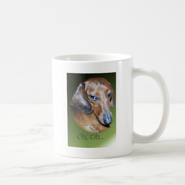 Uh Oh Dauchsund Green Background Coffee Mug (Right)