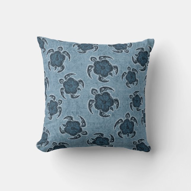 Uhane Honu Hibiscus Batik Hawaiian Turtle Cushion (Front)