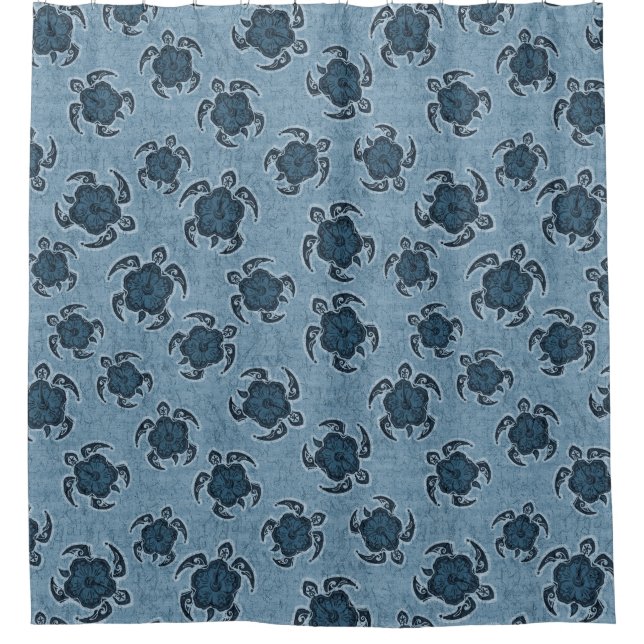 Uhane Honu Hibiscus Batik Hawaiian Turtle Shower Curtain (Front)