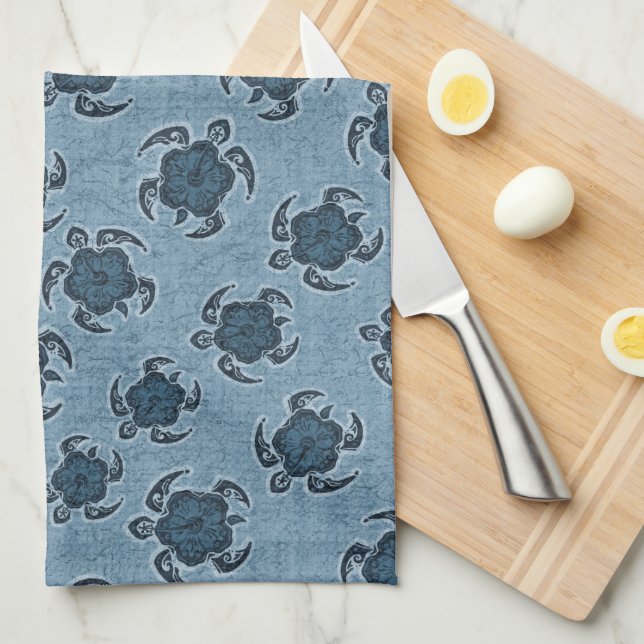 Uhane Honu Hibiscus Batik Hawaiian Turtle Tea Towel (Quarter Fold)